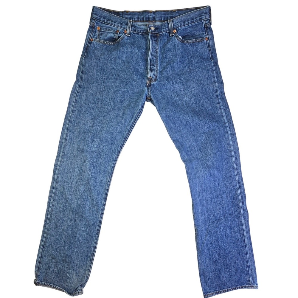 Levis 501 Original Fit Mens Jeans Medium Wash Blue Straight Leg 38x34 00501-0193 - Picture 2 of 12